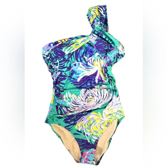 Garnet Hill Asymmetrical Ruched Bathing Suit - Picture 2 of 10